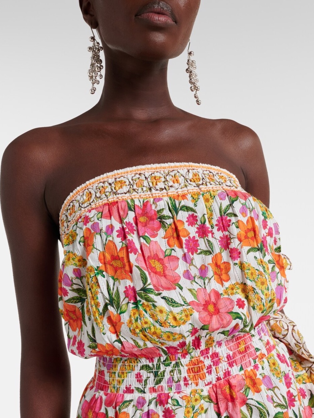 Farm Rio: Banana Flowers ruffled cotton minidress in multicoloured